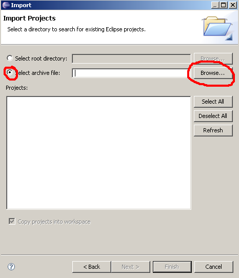 select archive file
