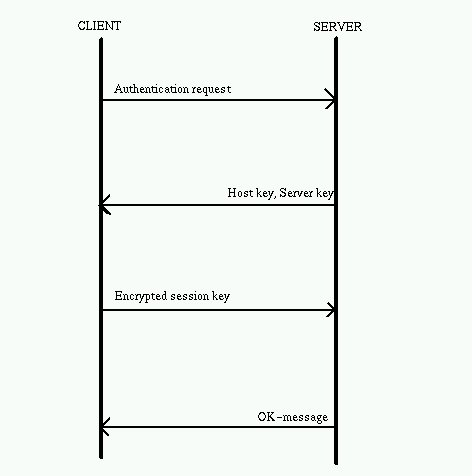 Picture 3-2. Message flowchart of SSH host identification procedure between client and server.