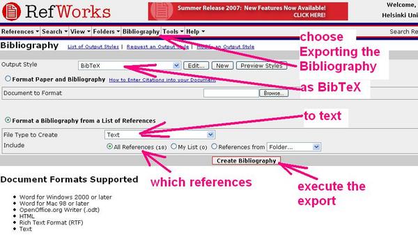 Export to BibTex